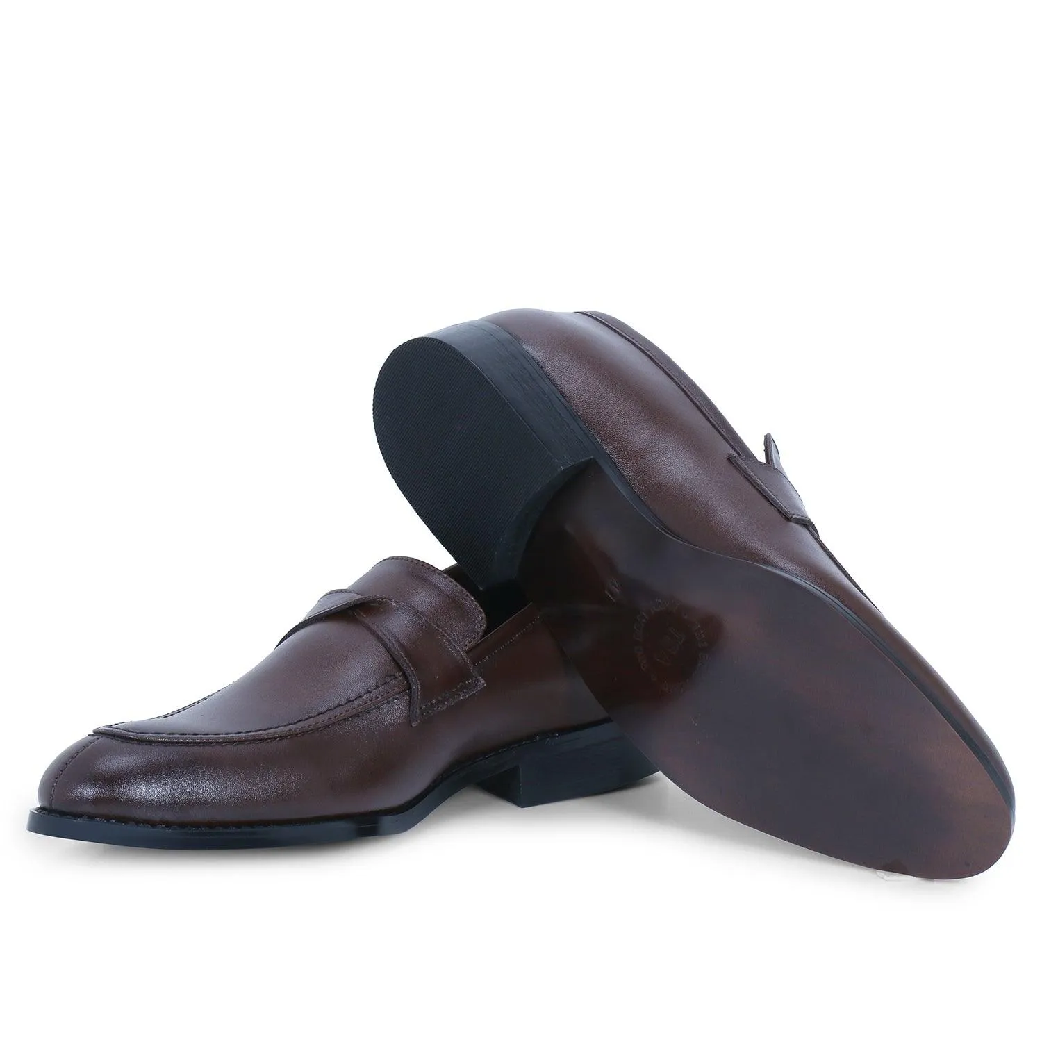 Derby Brown Twisted Strap Loafers.