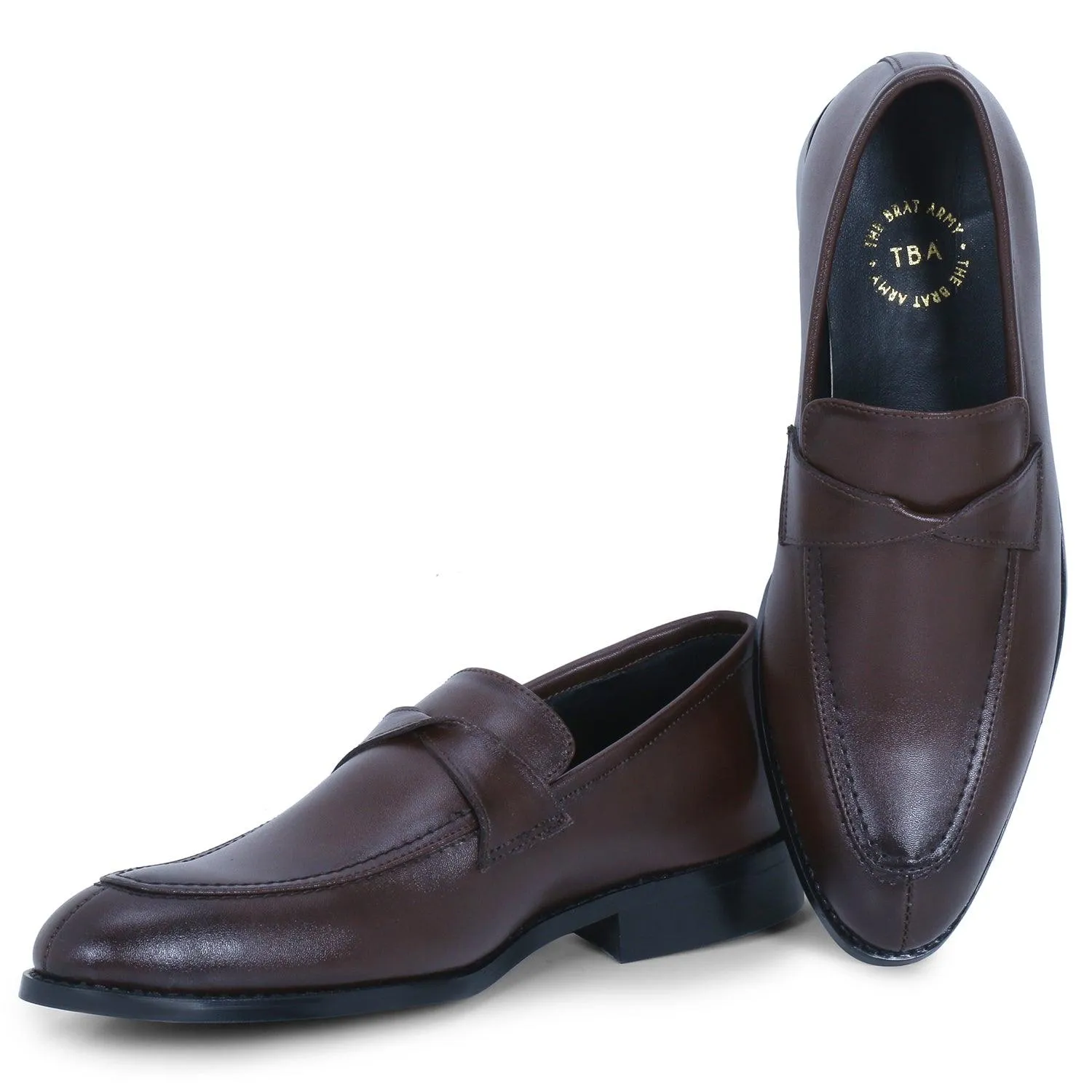 Derby Brown Twisted Strap Loafers.