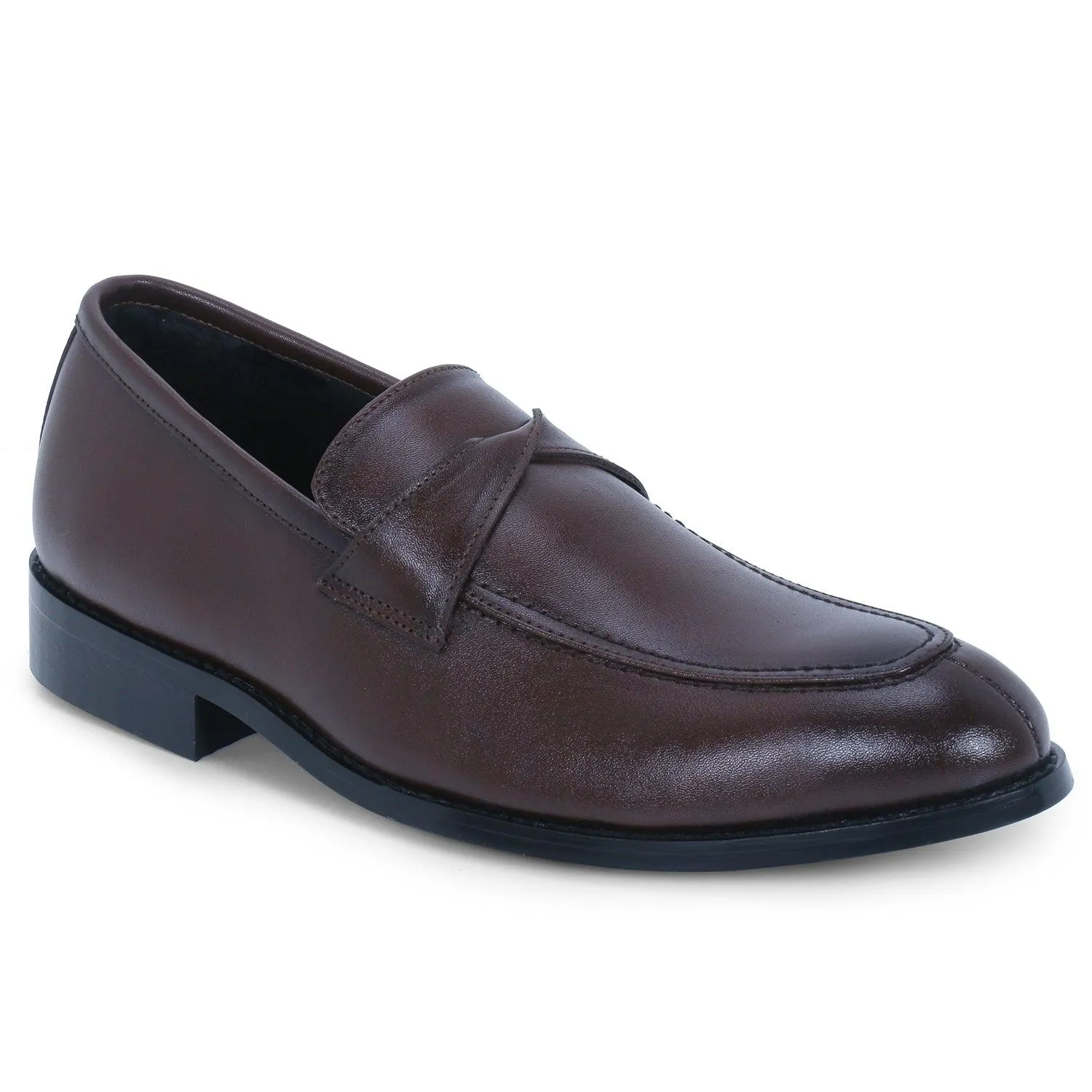 Derby Brown Twisted Strap Loafers.