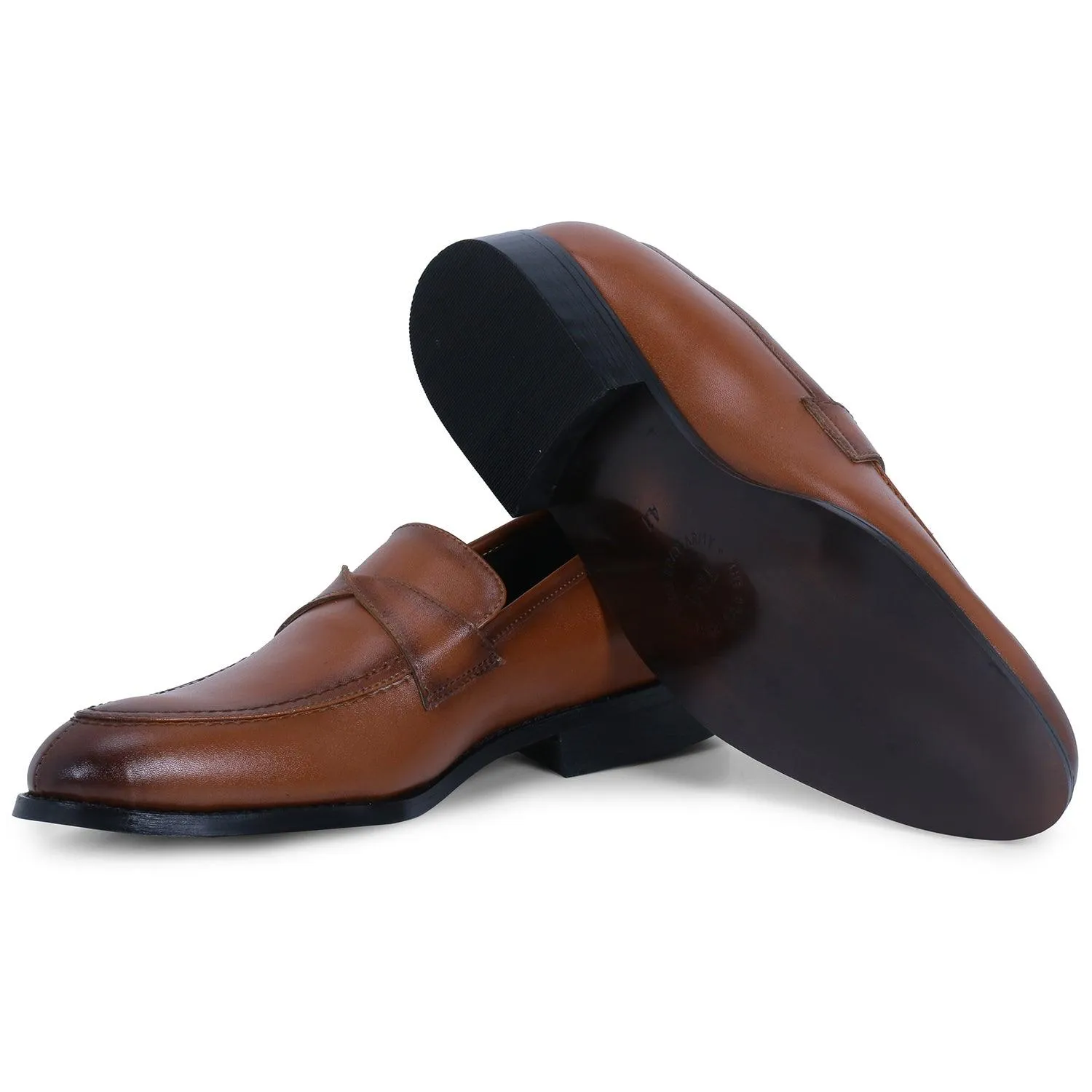 Derby Tan Twisted Strap Loafers.