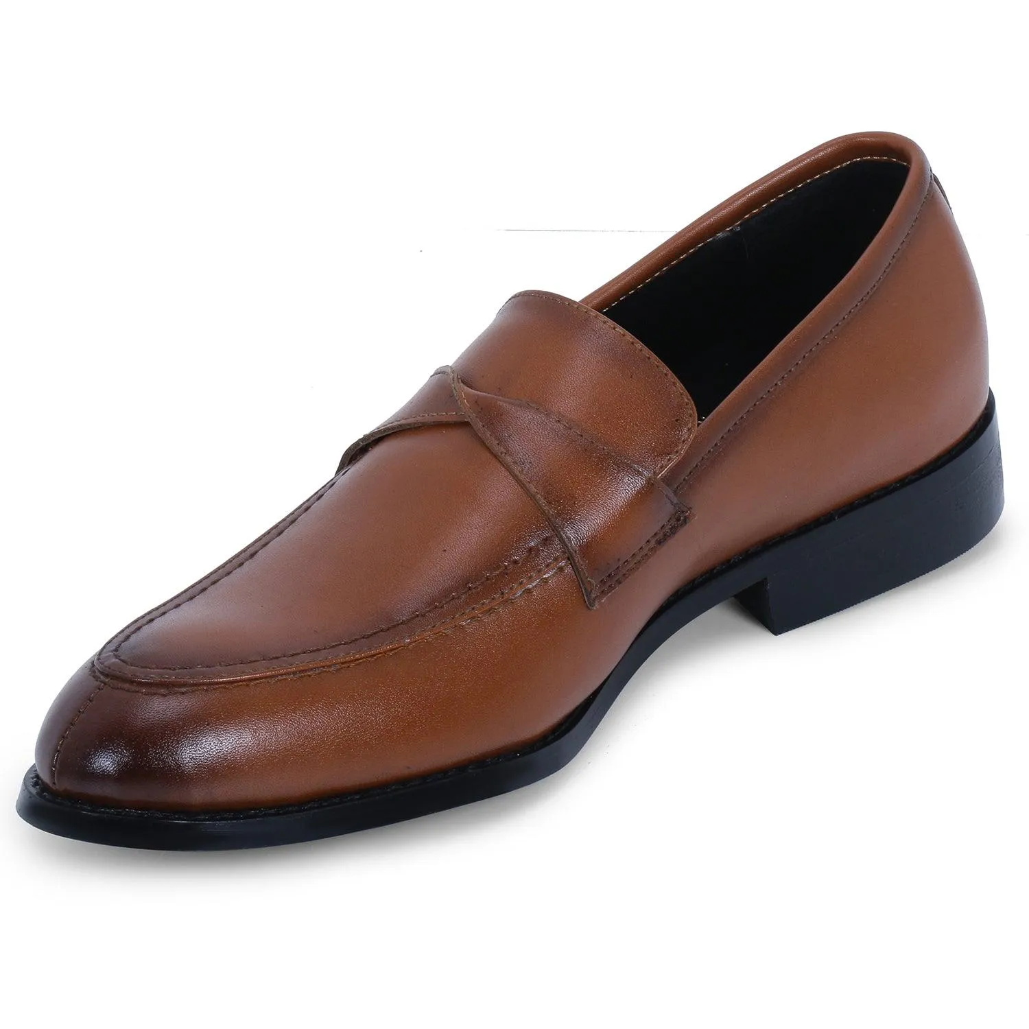 Derby Tan Twisted Strap Loafers.