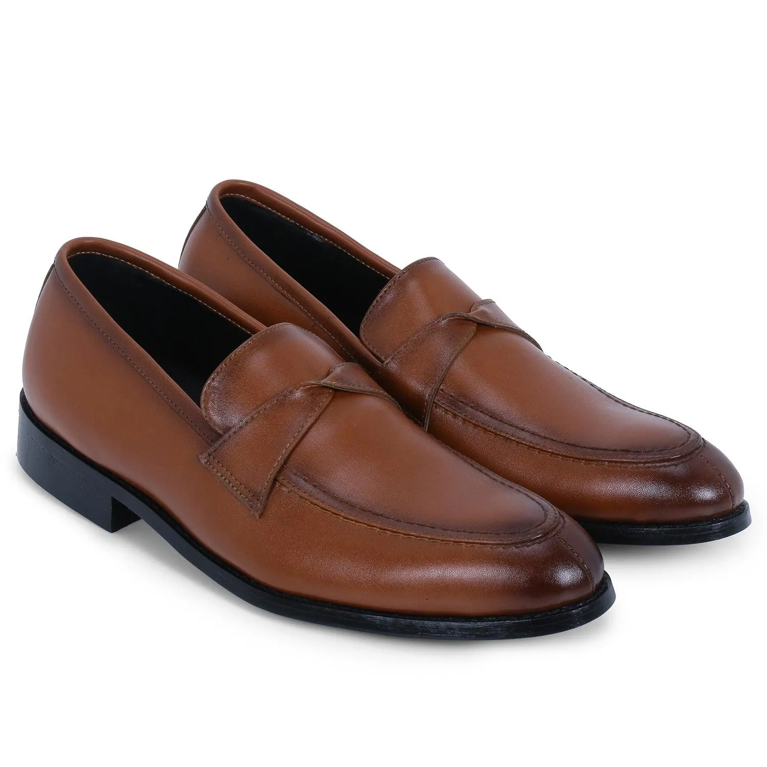 Derby Tan Twisted Strap Loafers.