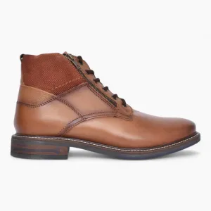 Dubarry Sampson Men's Tan Leather Ankle Boots – Dual Zip & Lace-Up Design