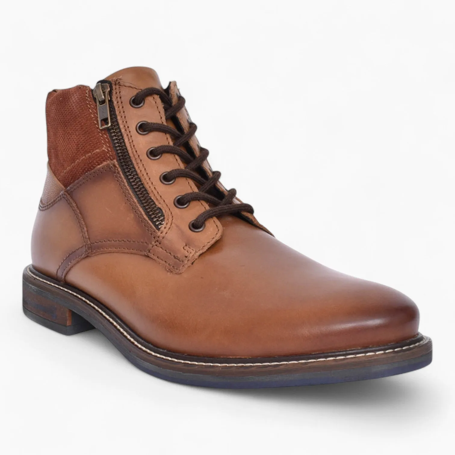 Dubarry Sampson Men's Tan Leather Ankle Boots – Dual Zip & Lace-Up Design