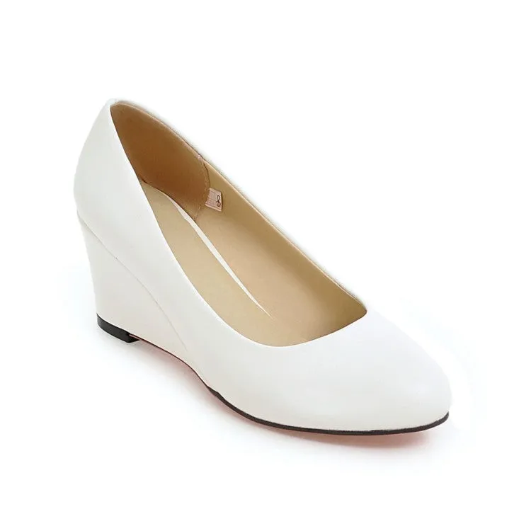 Elegant round toe office daily wedge pumps