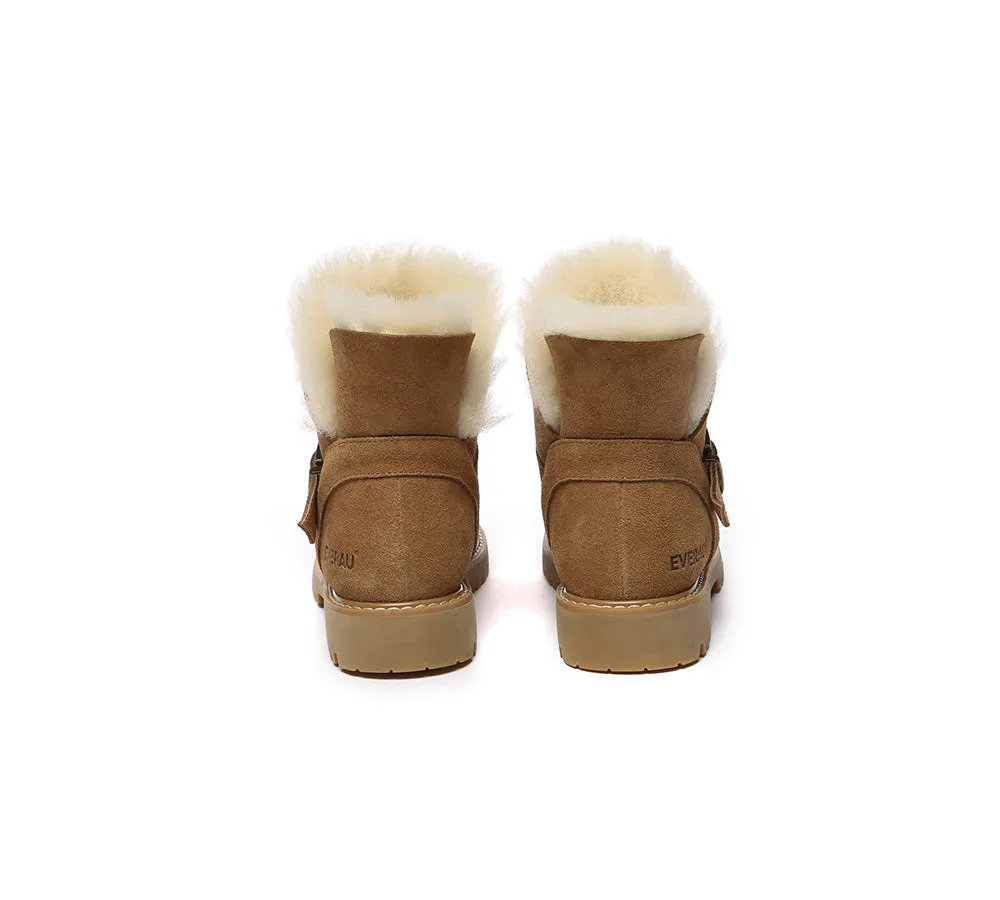 EVERAU® UGG Boots Women Sheepskin Wool Buckle Decor Ankle Polarwalk