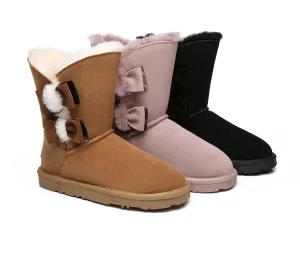 EVERAU® UGG Boots Women Sheepskin Wool Double Bow Eira