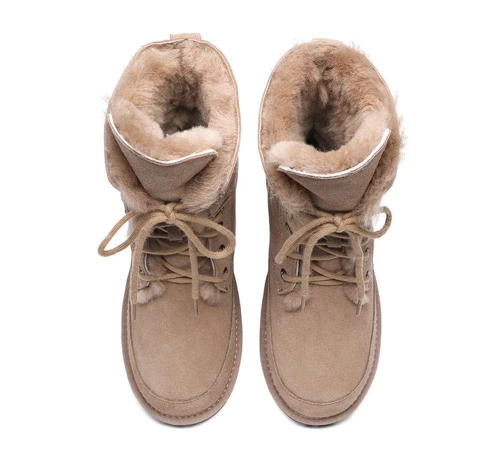 EVERAU® UGG Boots Women Sheepskin Wool Lace Up Ankle Pathfinder