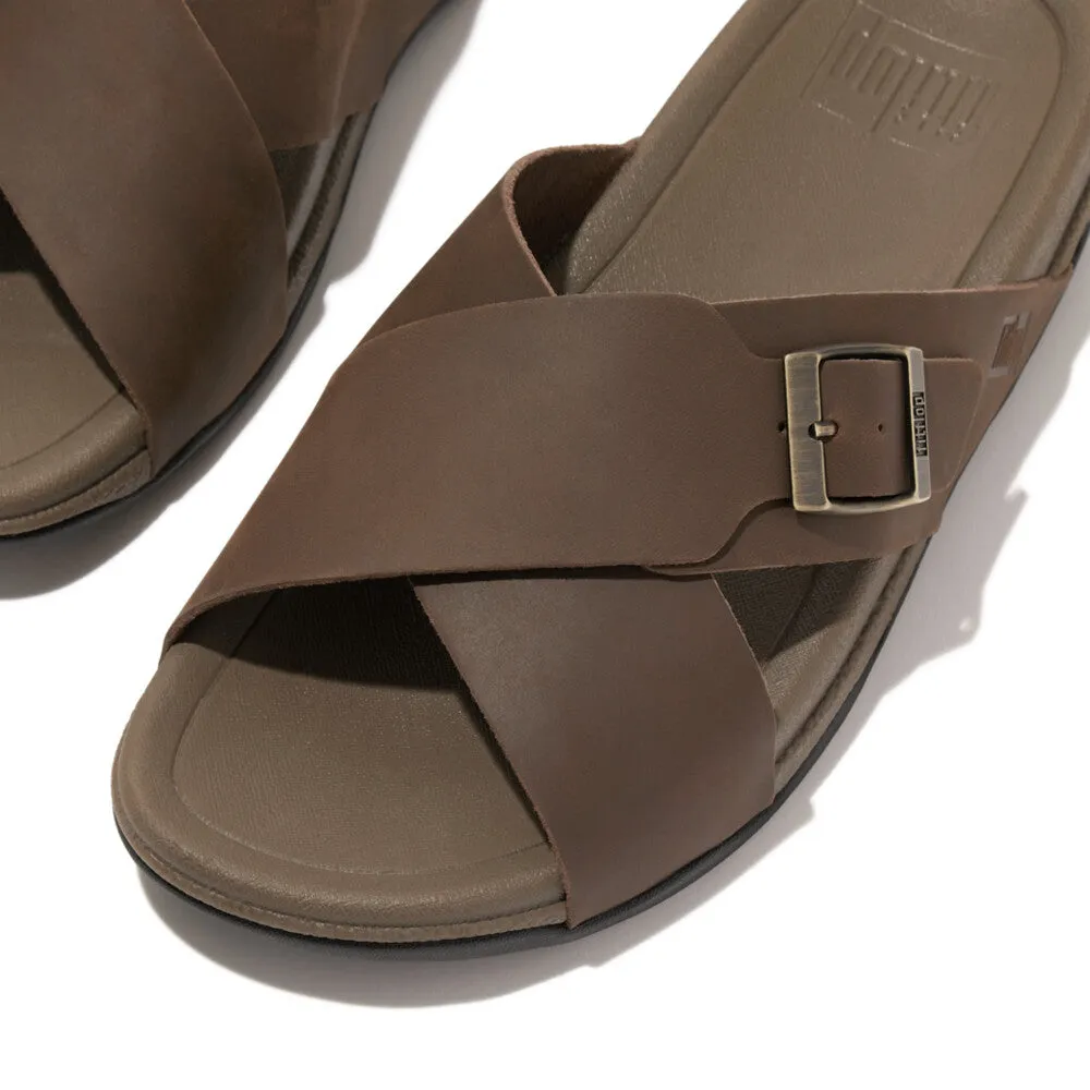 FitFlop Surfer Buckle Nubuck Mens Cross Slides Chocolate Brown