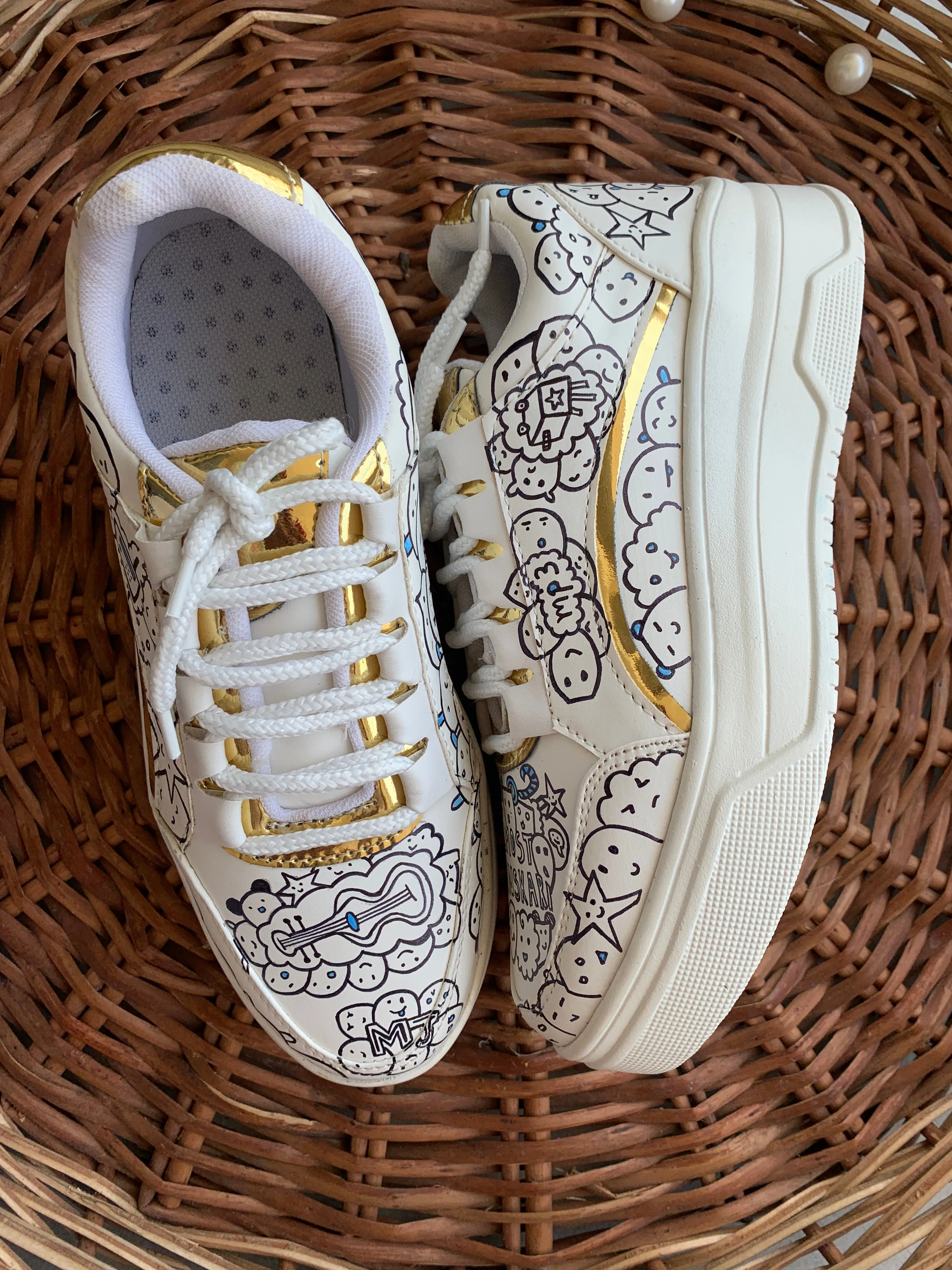 Funky N Trendy hand painted water resistant Doodle theme white sneakers / white shoes / doodle shoes