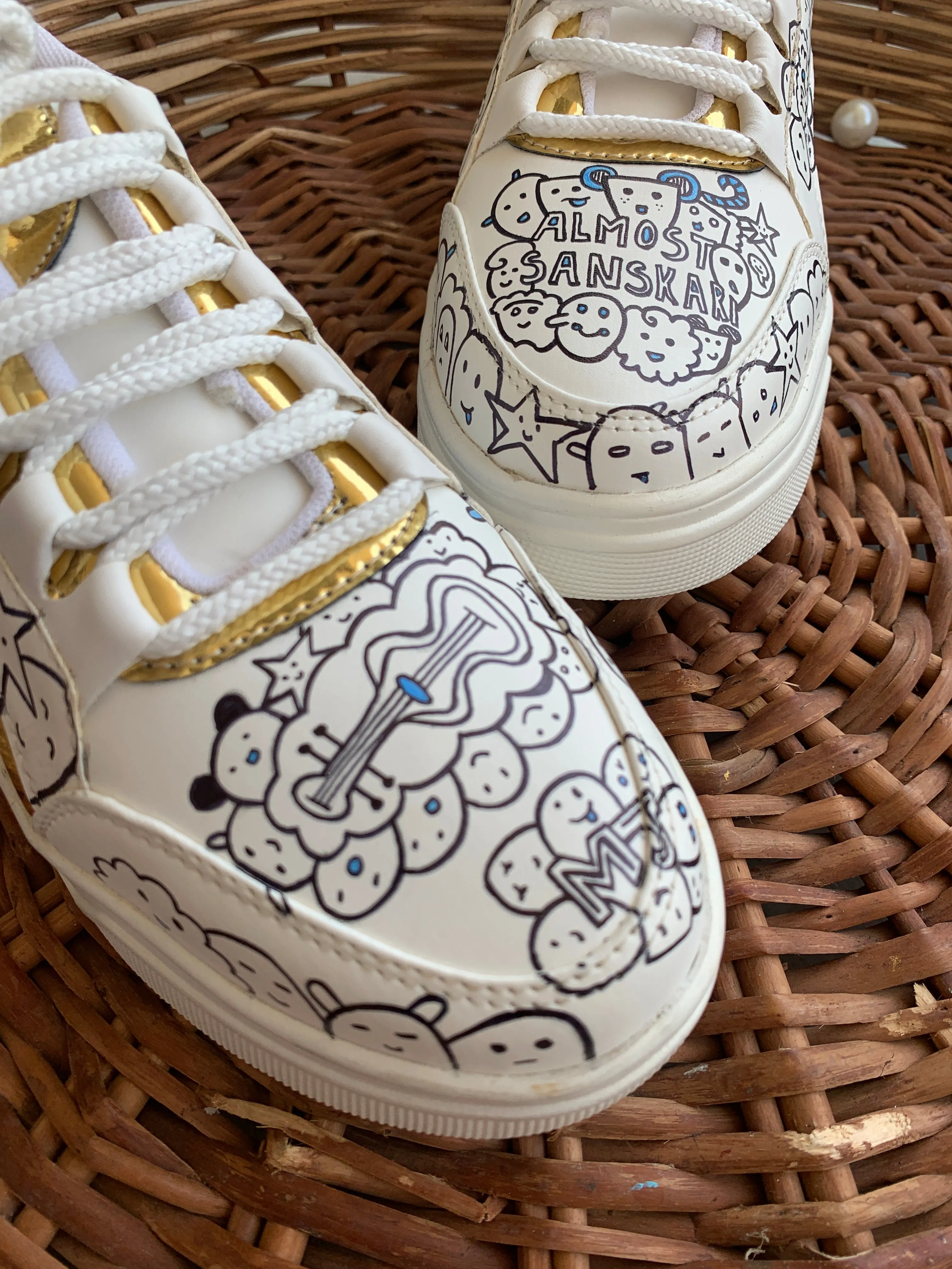 Funky N Trendy hand painted water resistant Doodle theme white sneakers / white shoes / doodle shoes