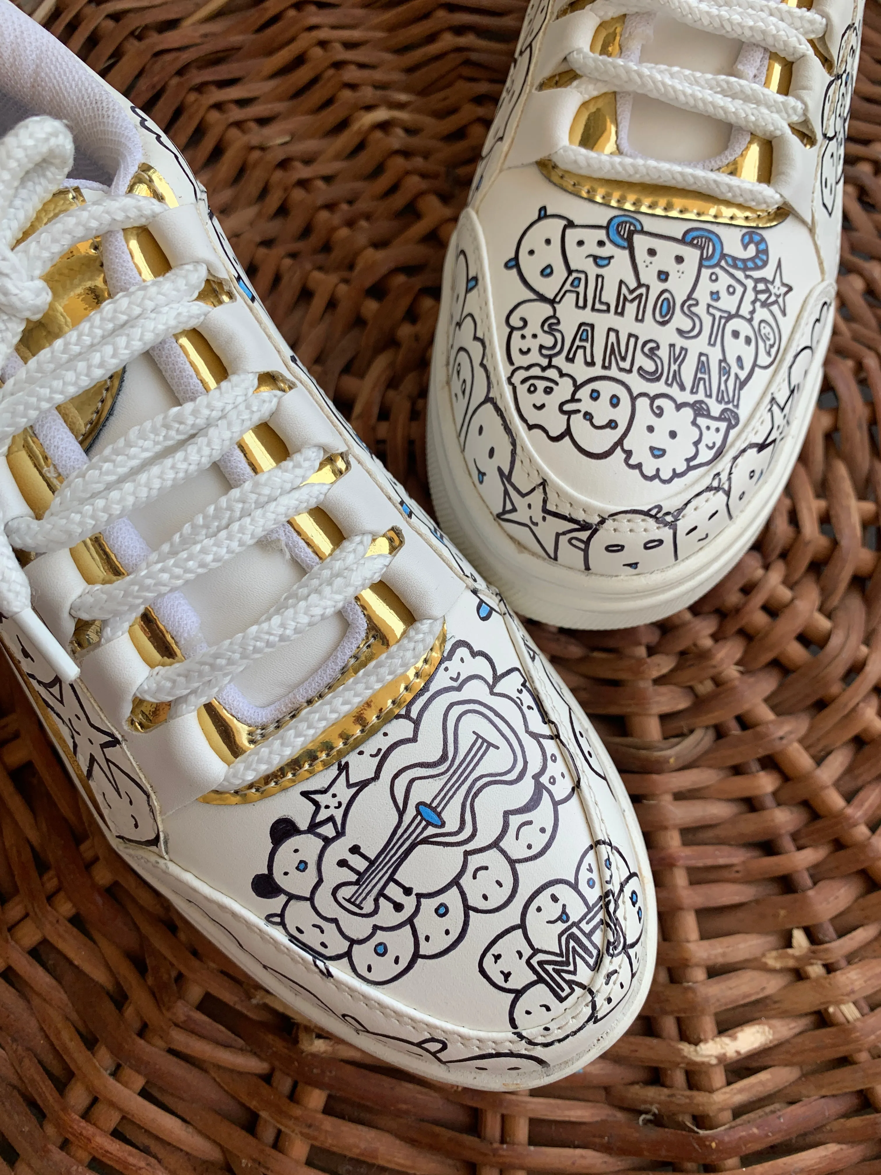 Funky N Trendy hand painted water resistant Doodle theme white sneakers / white shoes / doodle shoes