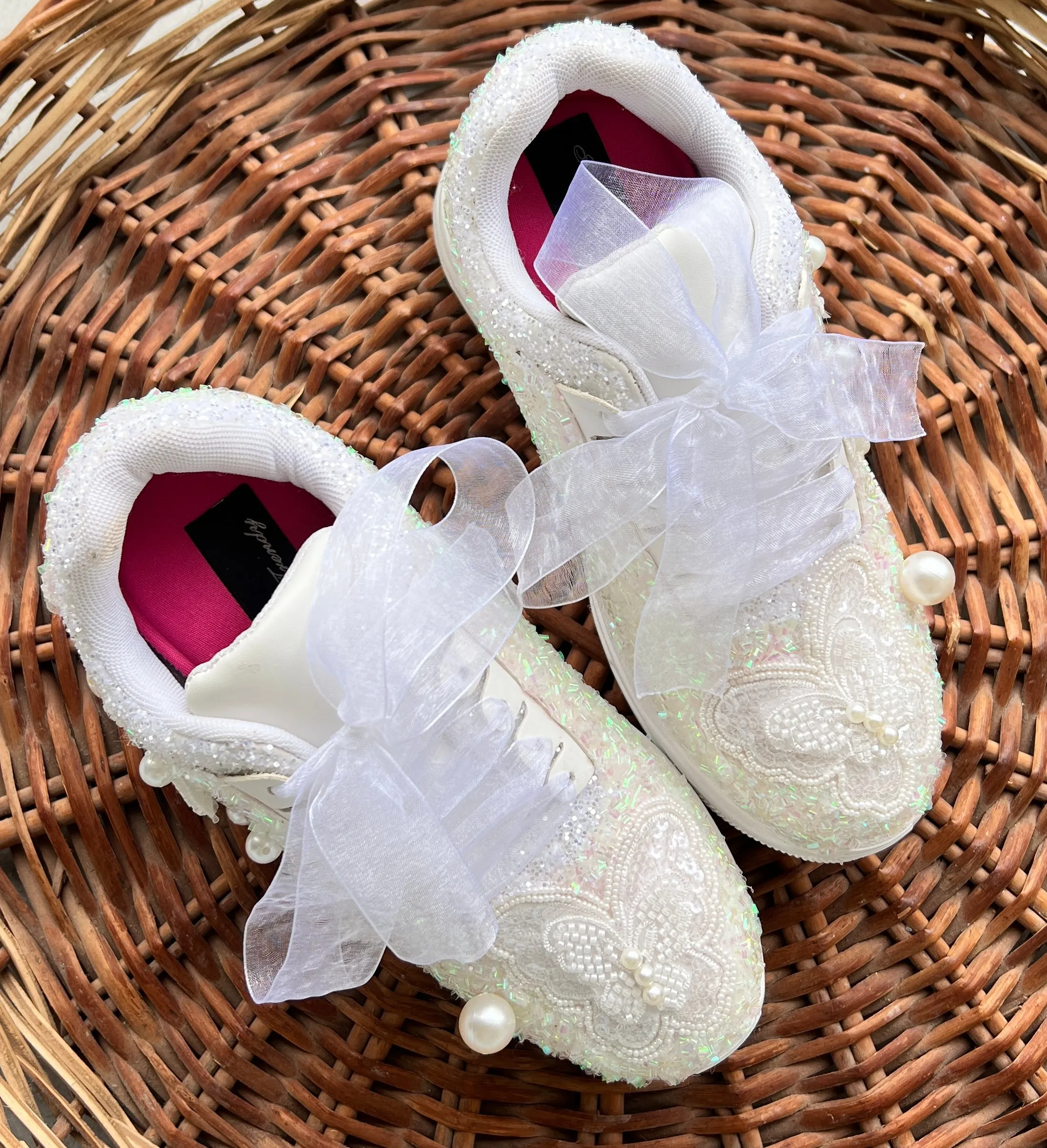 FUNKY N TRENDY white butterfly embroidery sneakers for brides /white silver embroidered sneakers/ handcrafted sneakers/ butterfly sneakers / bridal sneakers / bridesmaid sneakers/ silver and white hand work sneakers