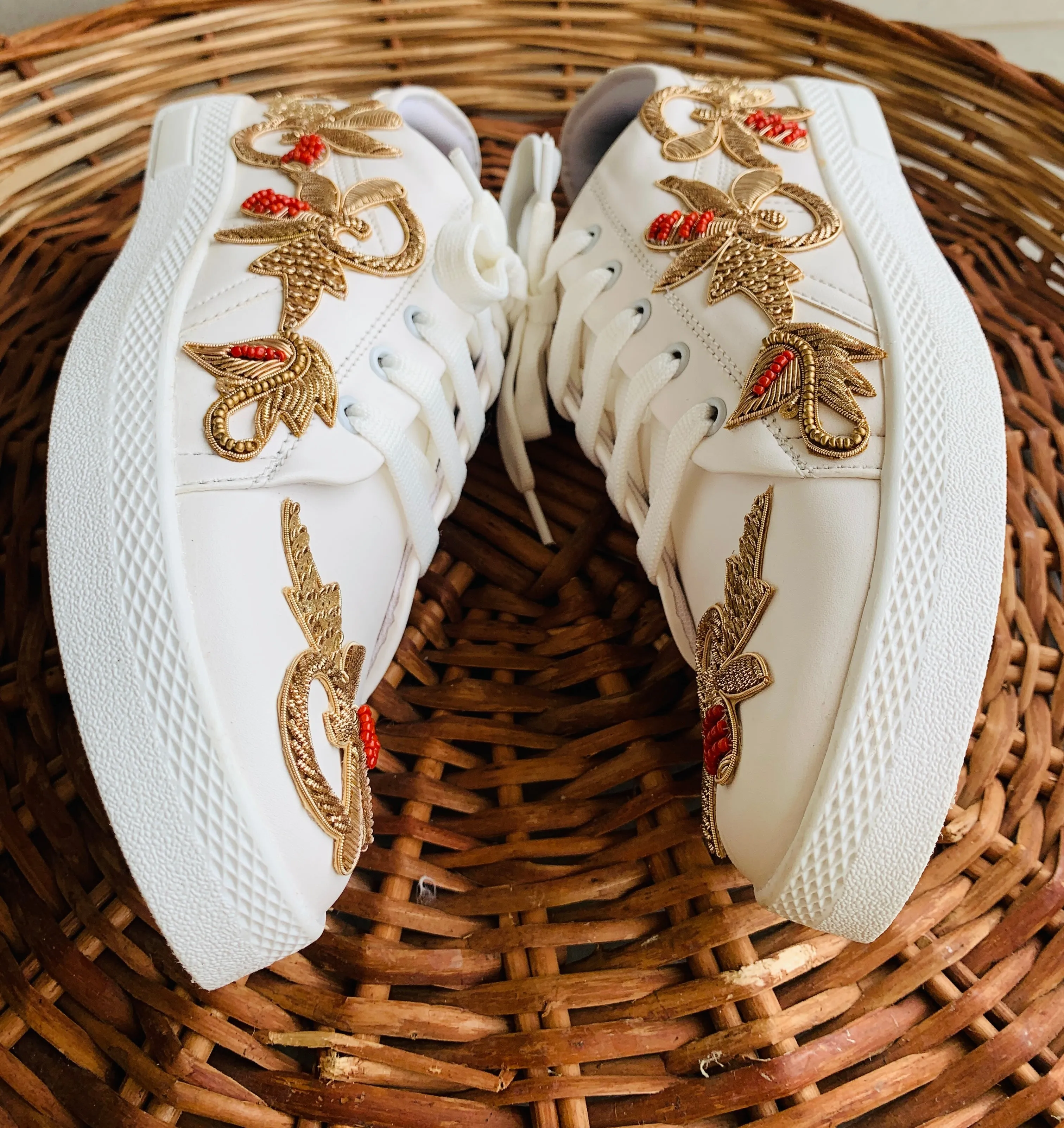 Funky N Trendy zardozi embroidery work bridal sneakers/ bridesmaid sneaker / golden sneakers/ unisex sneakers / groom sneakers / groom shoes