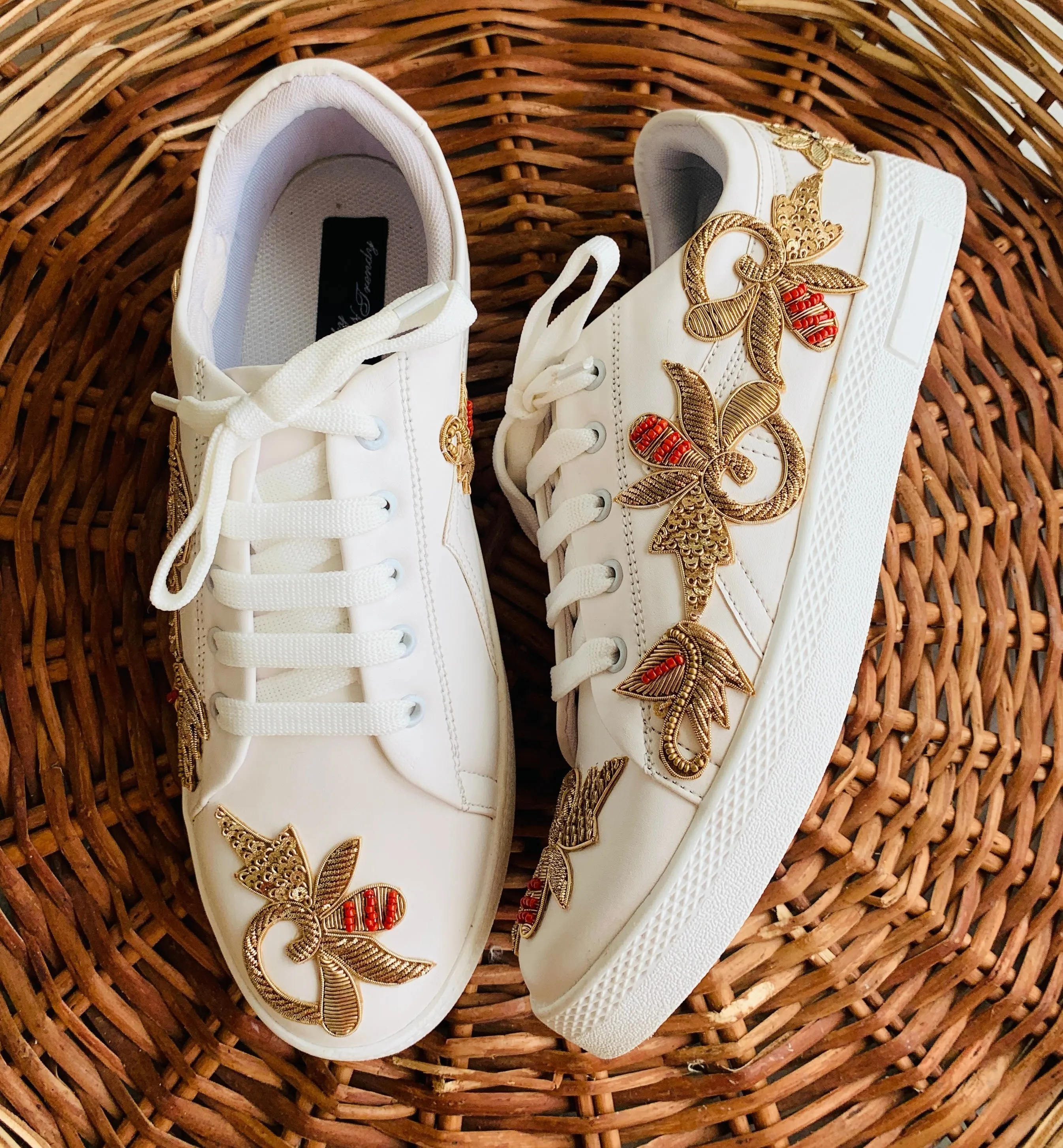 Funky N Trendy zardozi embroidery work bridal sneakers/ bridesmaid sneaker / golden sneakers/ unisex sneakers / groom sneakers / groom shoes