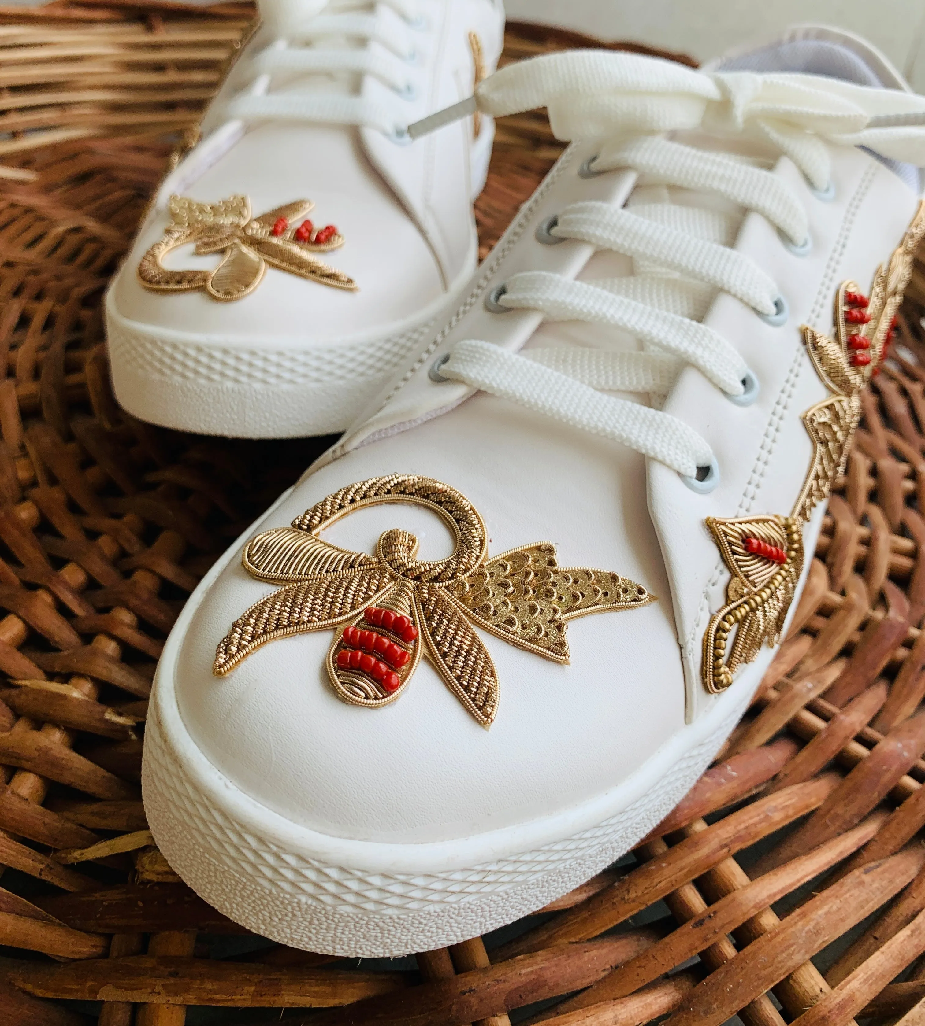 Funky N Trendy zardozi embroidery work bridal sneakers/ bridesmaid sneaker / golden sneakers/ unisex sneakers / groom sneakers / groom shoes