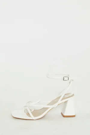 Glamorous White Strappy Block Heel Sandals