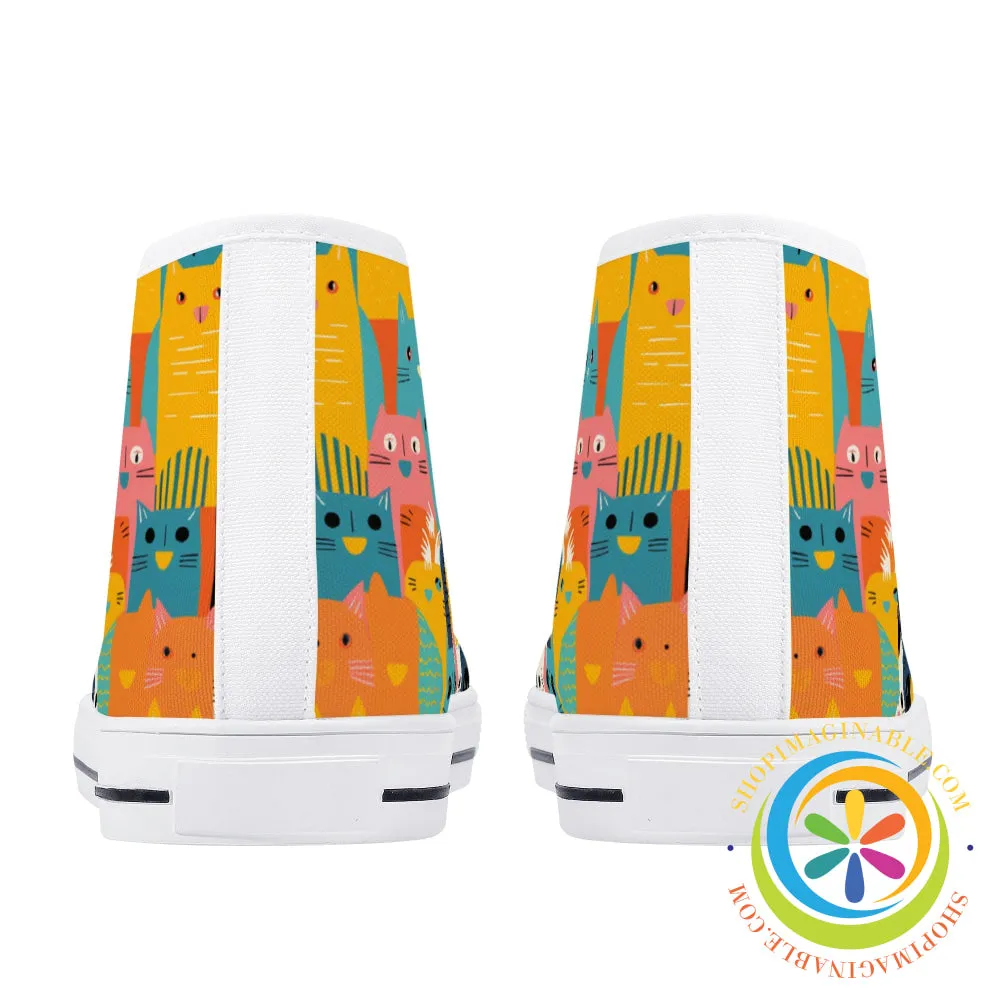 Happy Cat Lady Ladies High Top Canvas Shoes