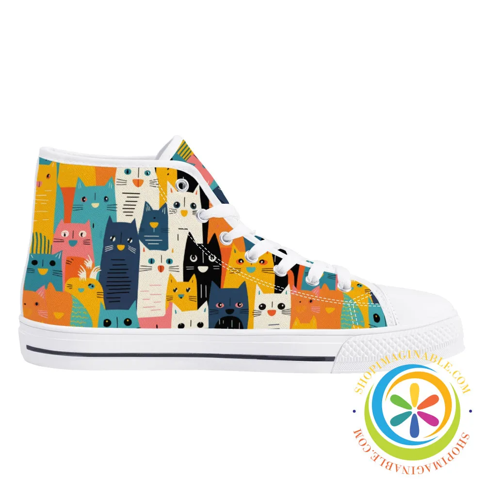 Happy Cat Lady Ladies High Top Canvas Shoes