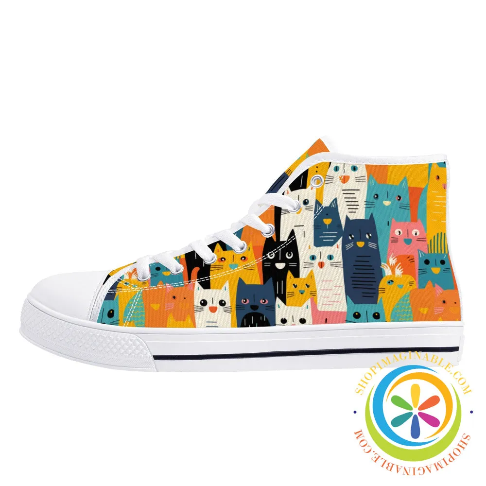 Happy Cat Lady Ladies High Top Canvas Shoes