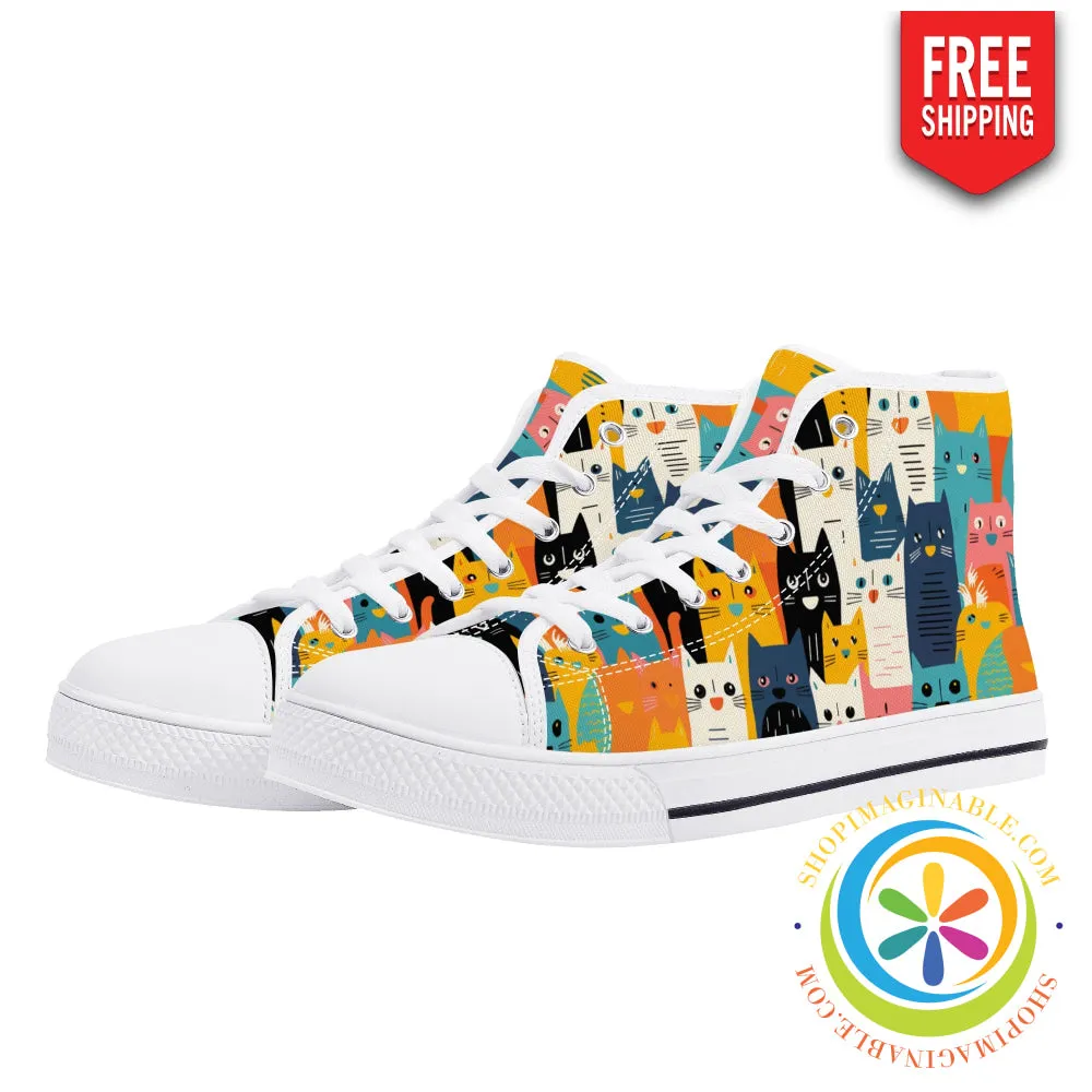 Happy Cat Lady Ladies High Top Canvas Shoes