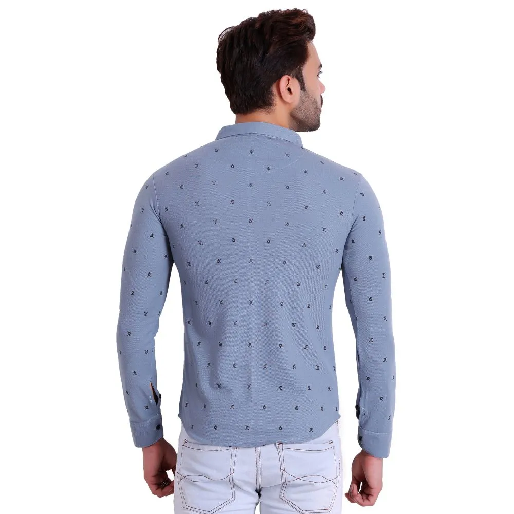 HiFlyers Men Polo Neck Printed Shirt Light Blue