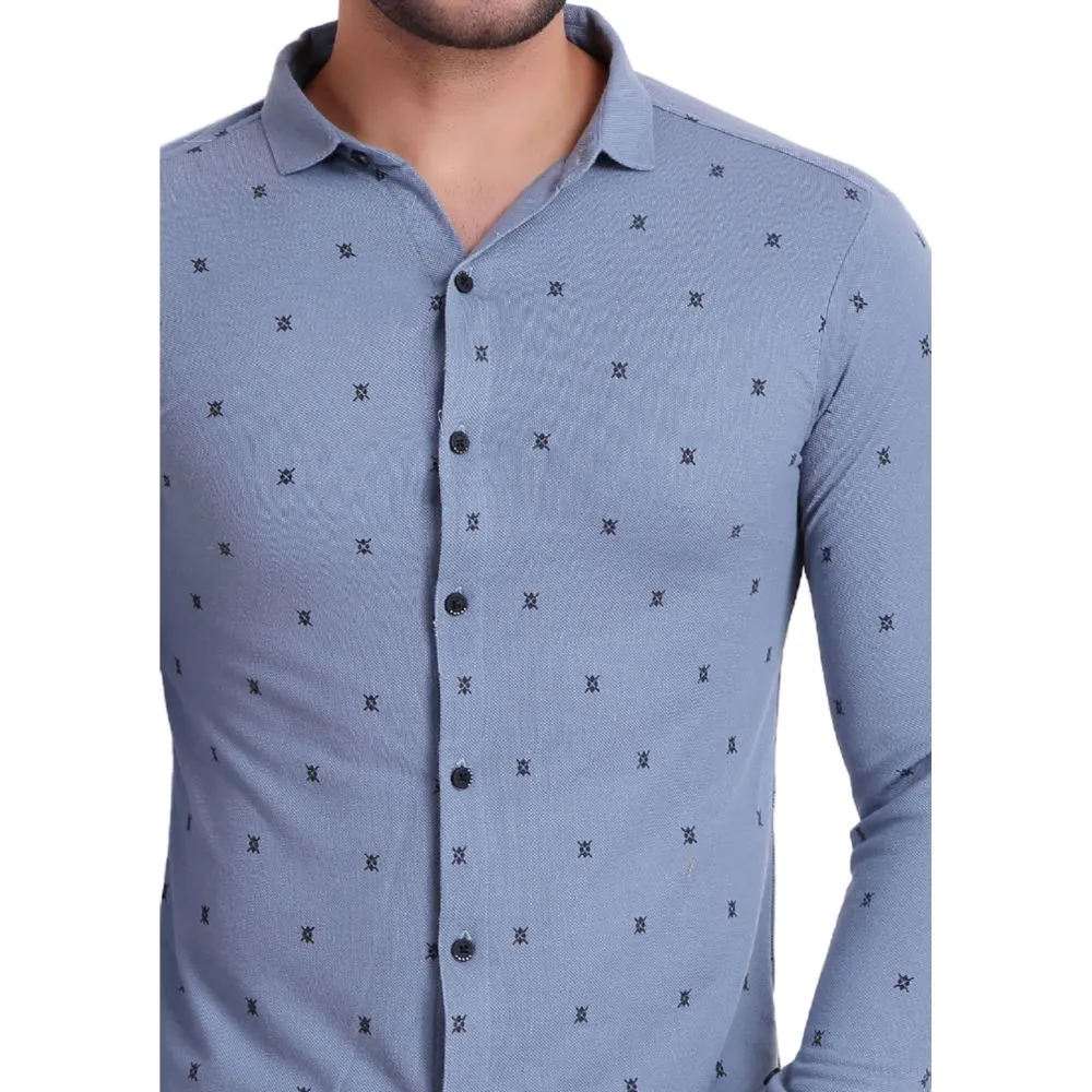 HiFlyers Men Polo Neck Printed Shirt Light Blue