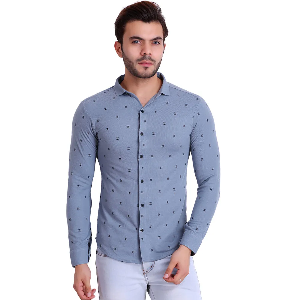 HiFlyers Men Polo Neck Printed Shirt Light Blue