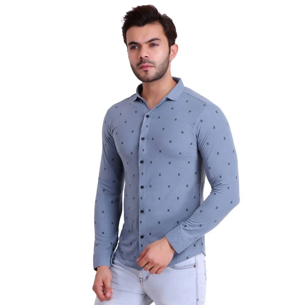 HiFlyers Men Polo Neck Printed Shirt Light Blue