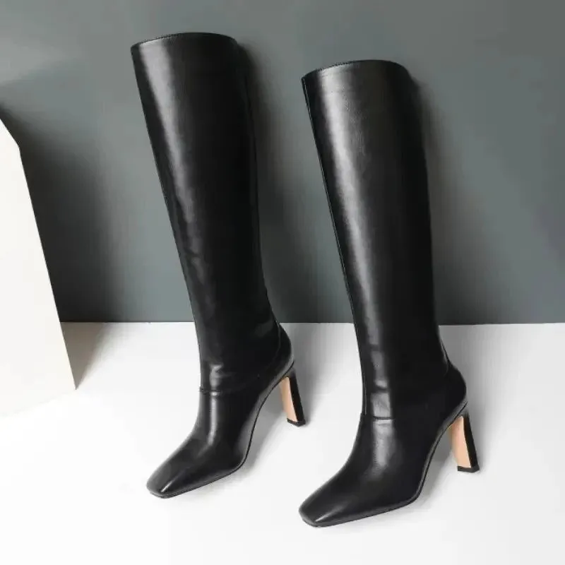 High Quality Womens PU Leather Boots with Comfortable High Heel