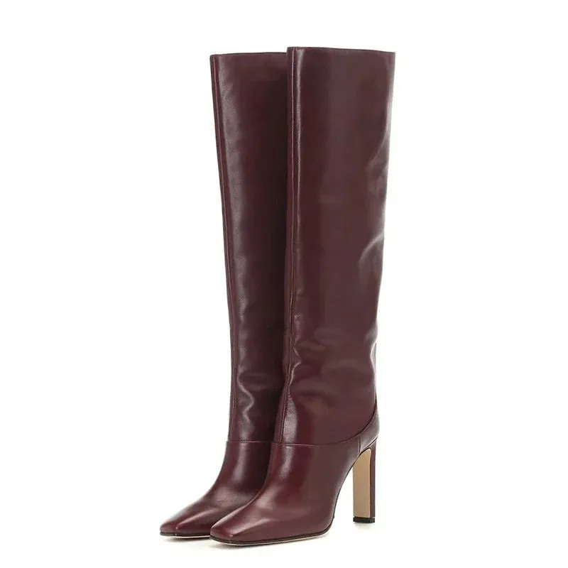 High Quality Womens PU Leather Boots with Comfortable High Heel