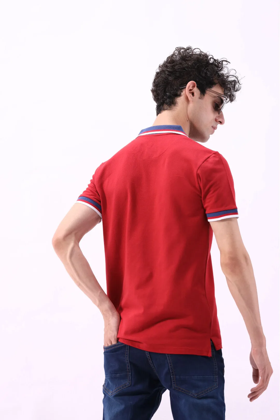 JACQUARD COLLAR PIQUE POLO