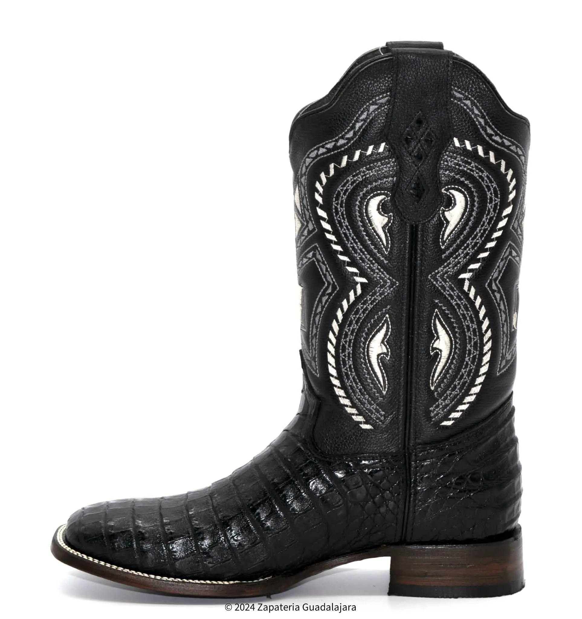 JB706 MEN WIDE SQUARE TOE CAIMAN BELLY BLACK BOOT