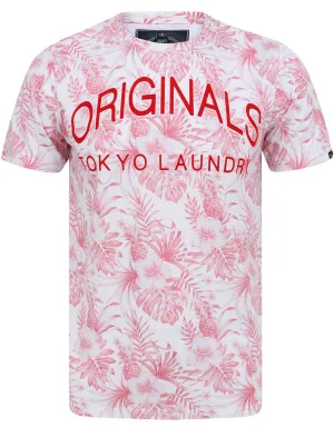 Kahaluu Motif Palm Print Cotton Jersey T-Shirt in Snow White - Tokyo Laundry