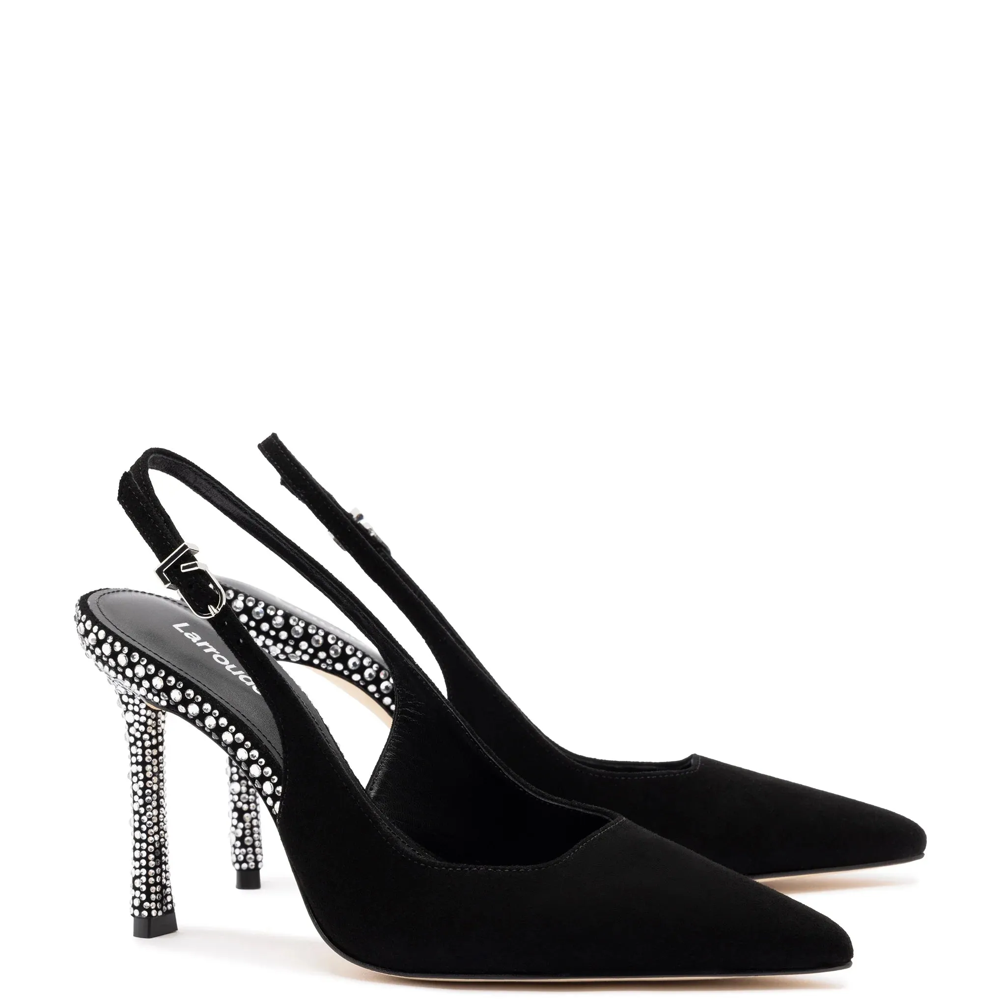 Larroude Kaitlan Crystal Pump In Black Suede