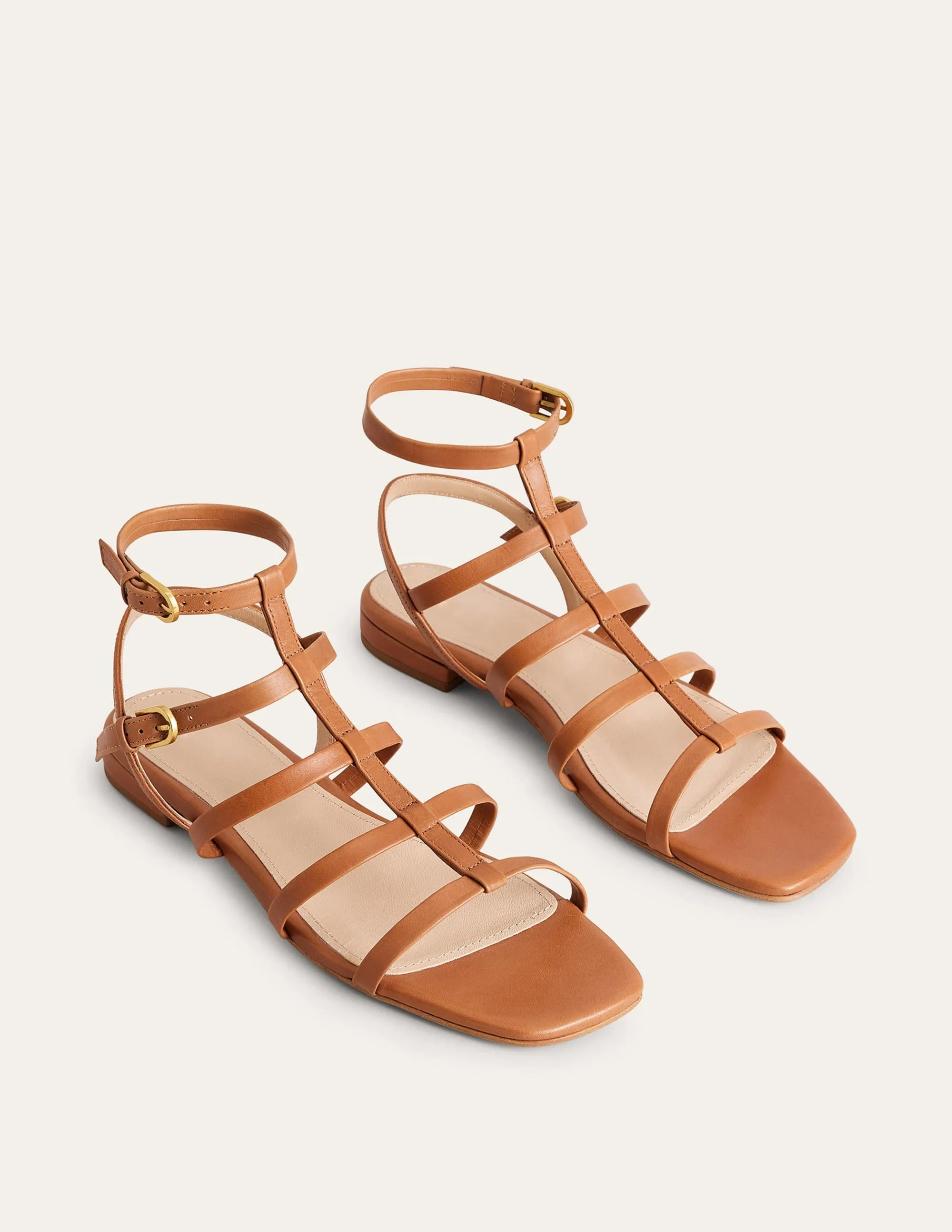 Leather Gladiator Sandals-Tan