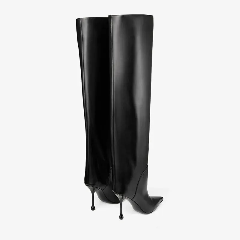 Leather High Knee High Boots | GINNY