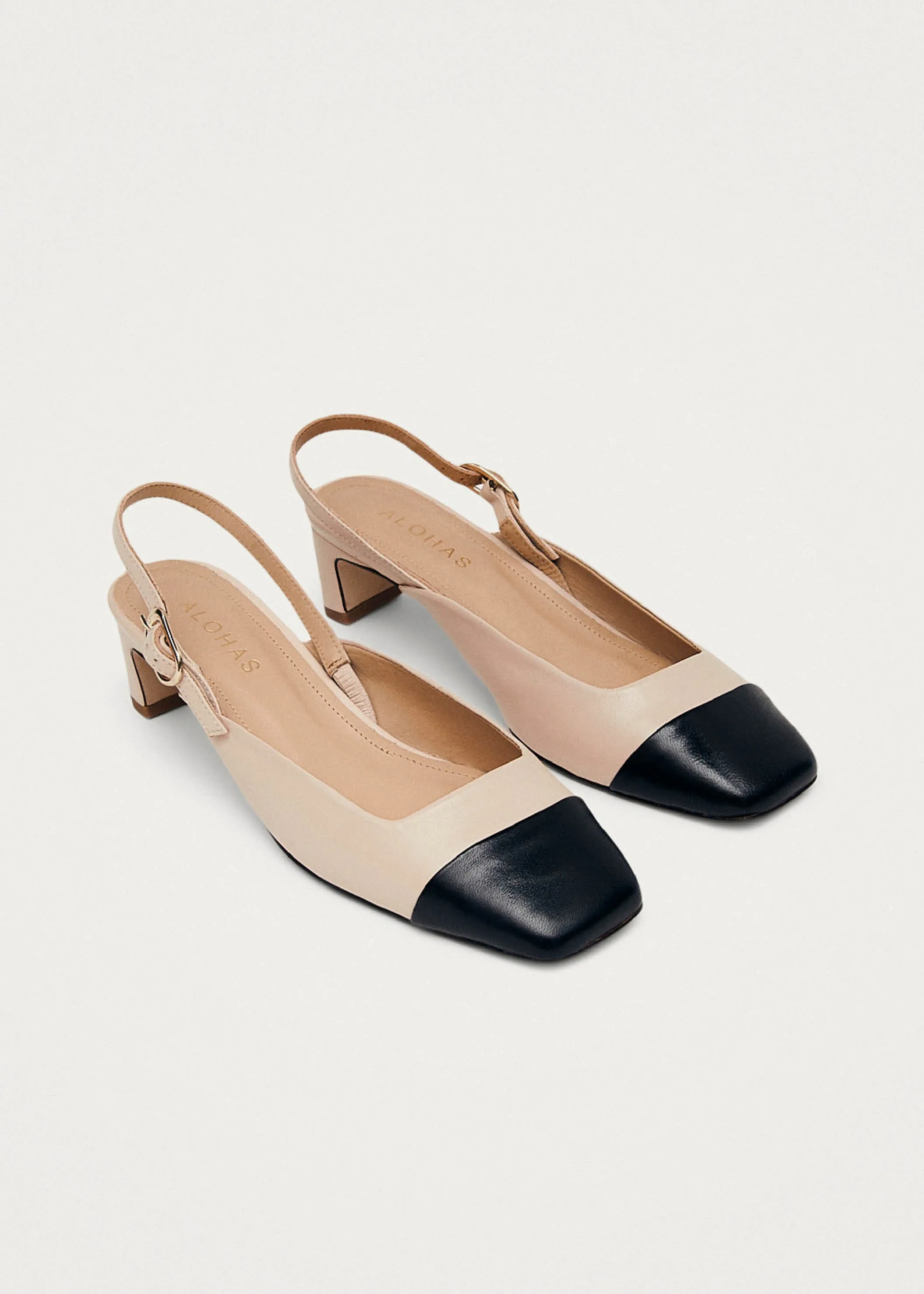 Lindy Bicolor Cream Black Leather Pumps