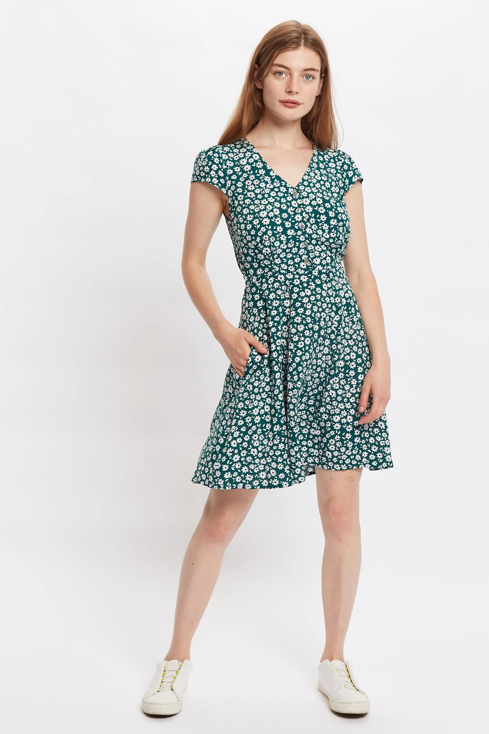 Louche Cathleen Flower Sketch Print Mini Tea Dress - Green