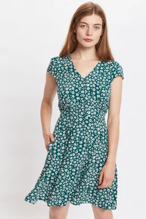 Louche Cathleen Flower Sketch Print Mini Tea Dress - Green