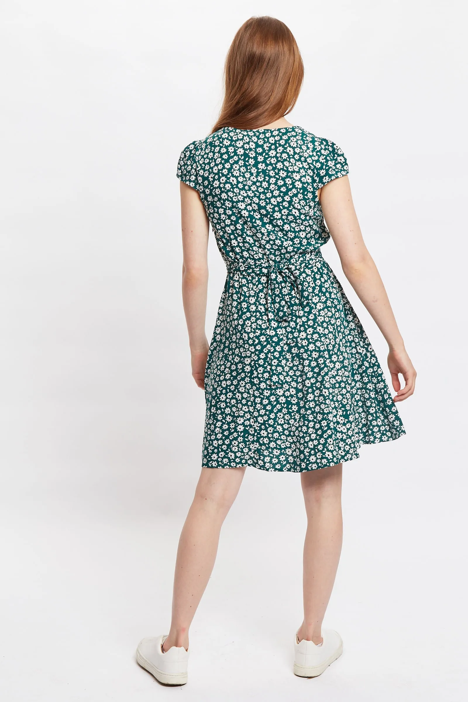 Louche Cathleen Flower Sketch Print Mini Tea Dress - Green