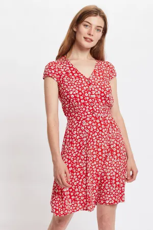 Louche Cathleen Flower Sketch Print Mini Tea Dress - Red