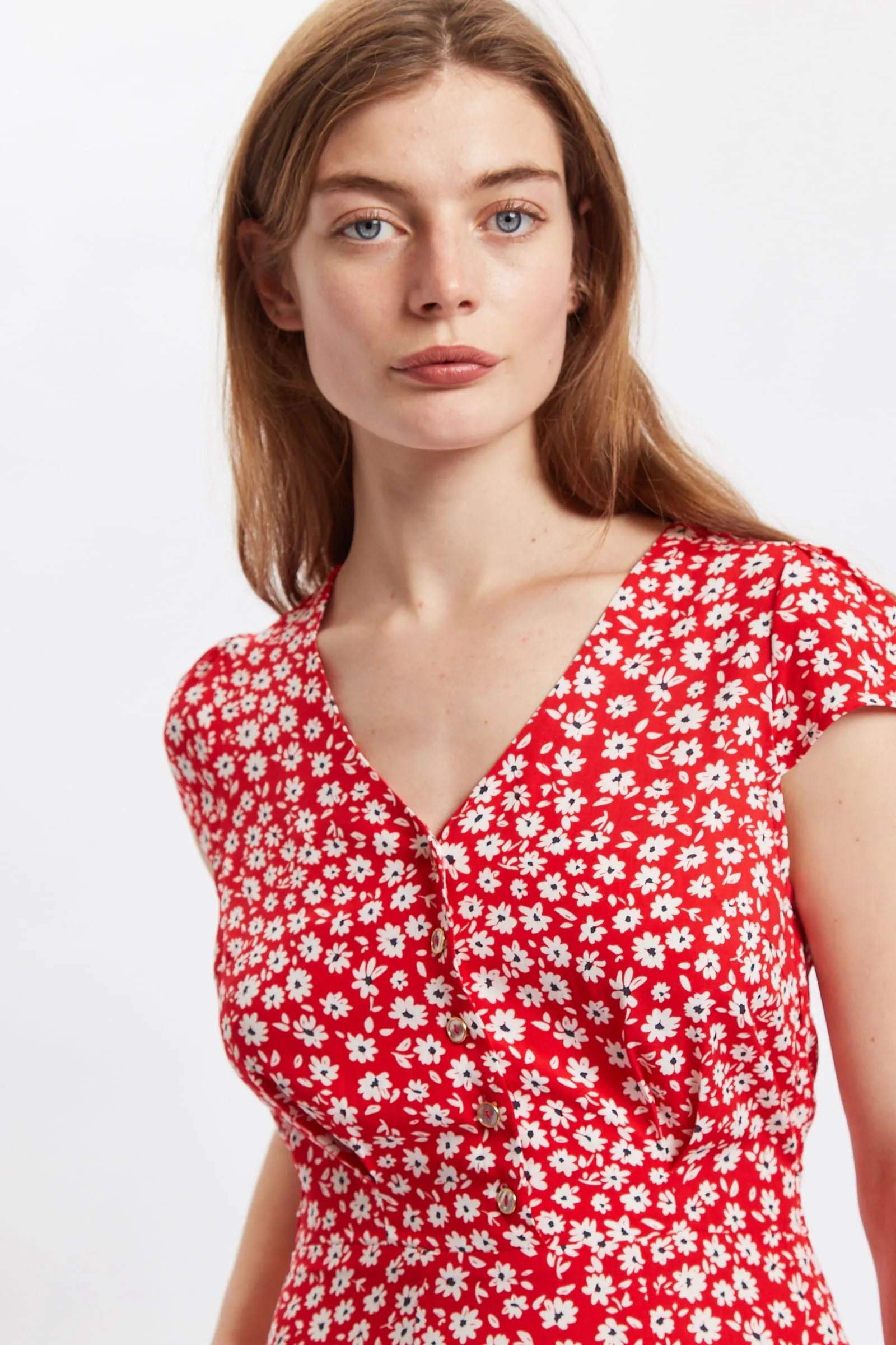 Louche Cathleen Flower Sketch Print Mini Tea Dress - Red