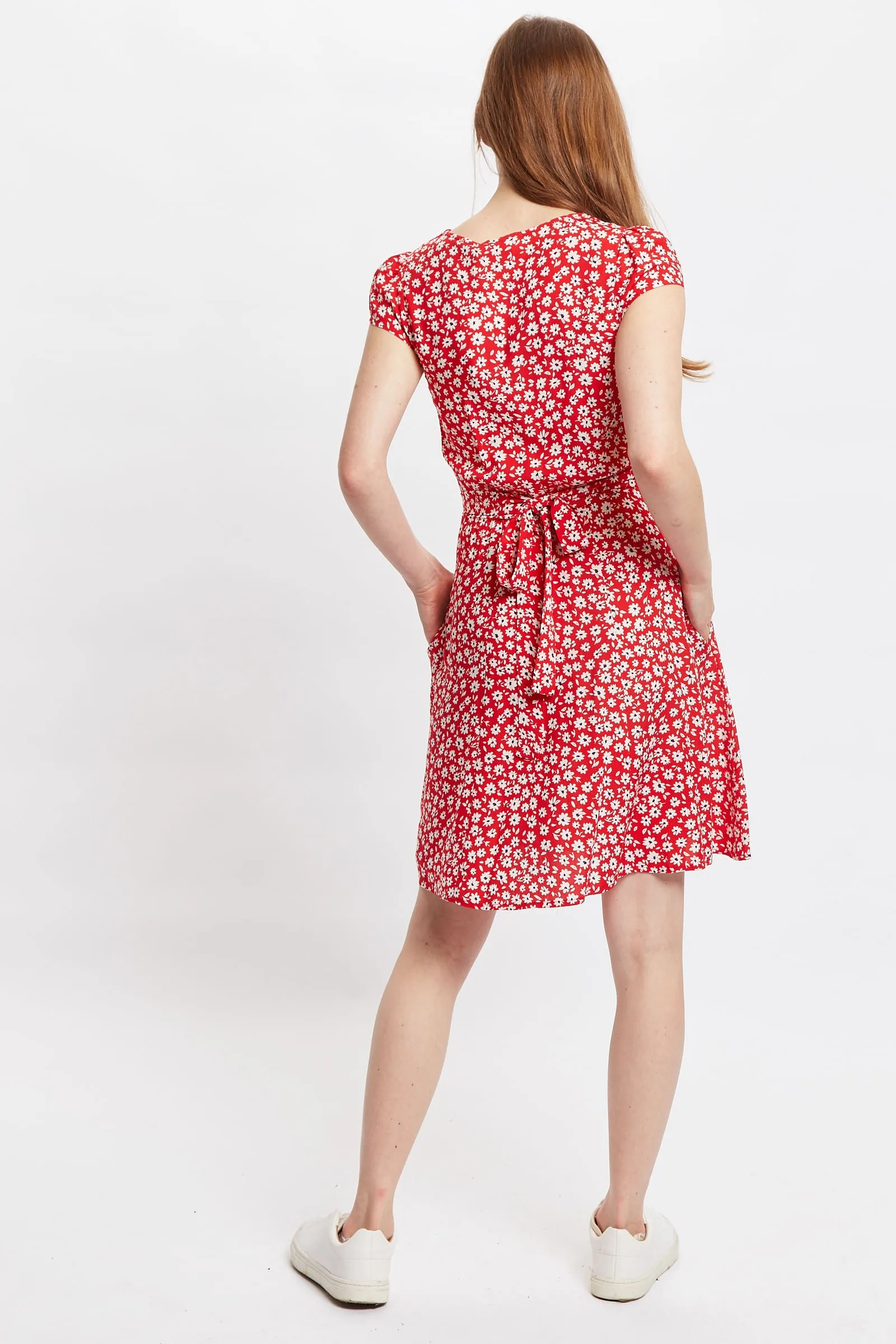 Louche Cathleen Flower Sketch Print Mini Tea Dress - Red