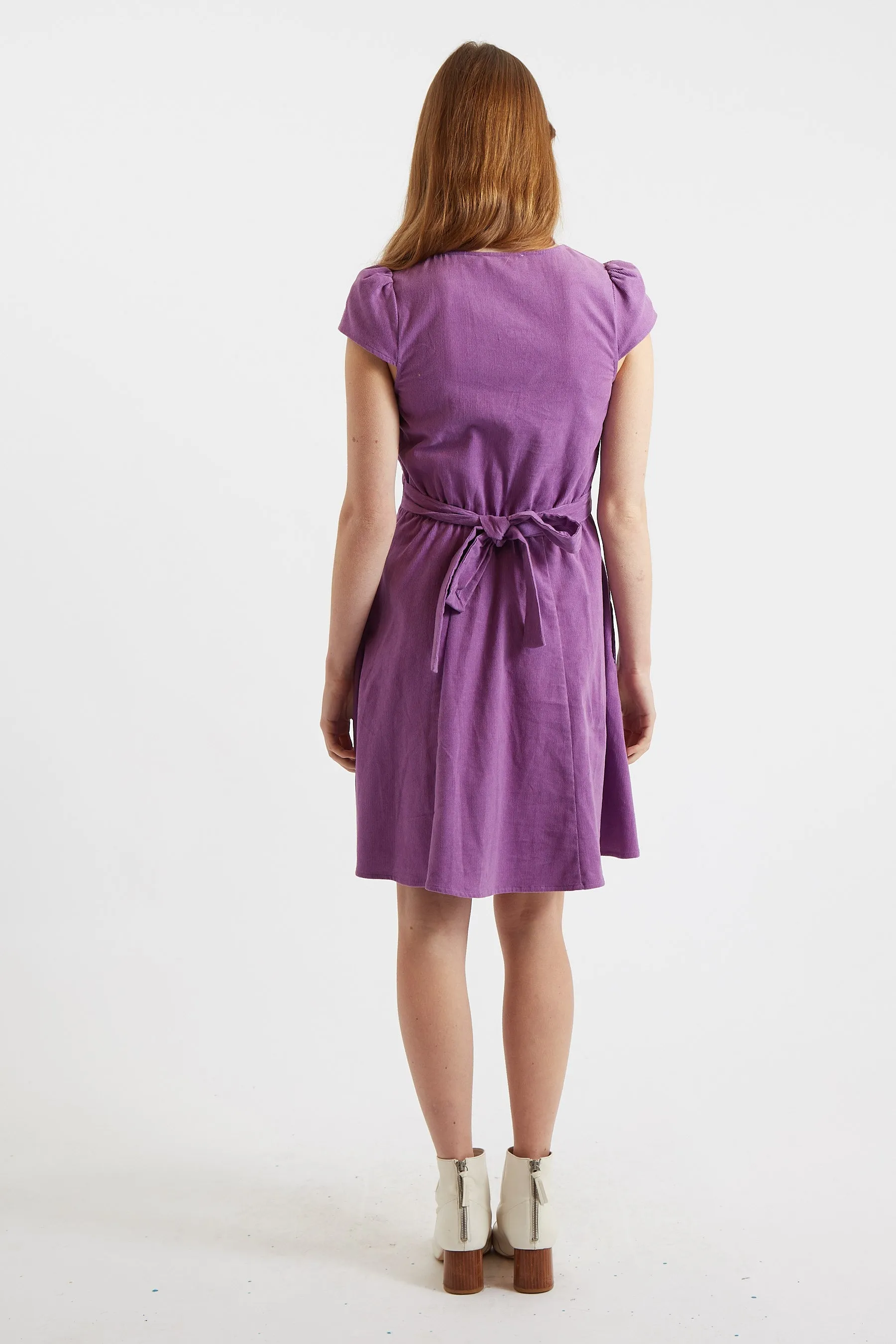 Louche Cathleen Lilac Mini Baby Cord Tea Dress