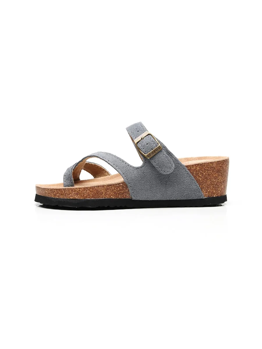 Maibulun | Grey Criss Cross Toe Suede Upper Wedge Sandal