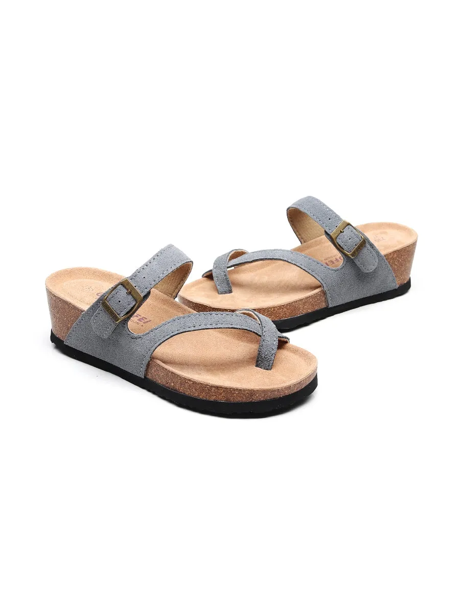 Maibulun | Grey Criss Cross Toe Suede Upper Wedge Sandal