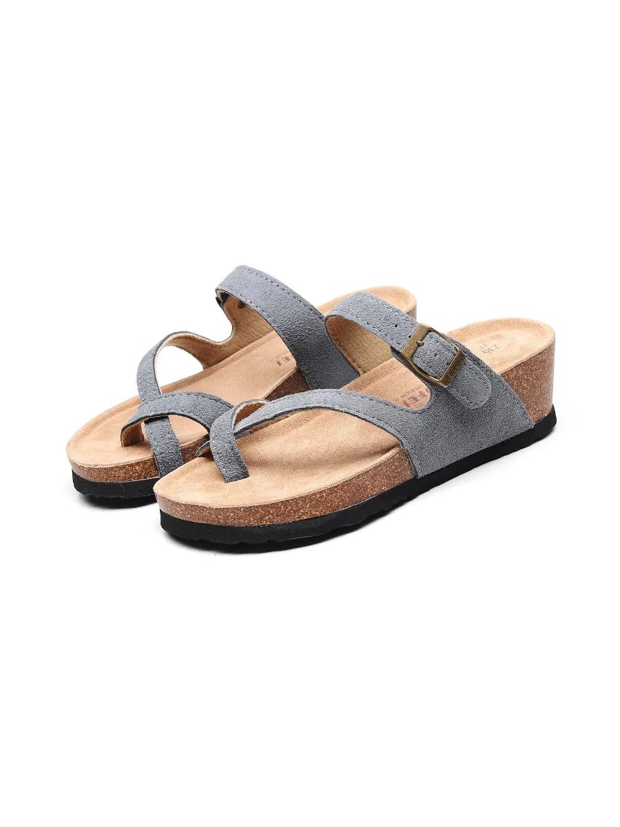 Maibulun | Grey Criss Cross Toe Suede Upper Wedge Sandal