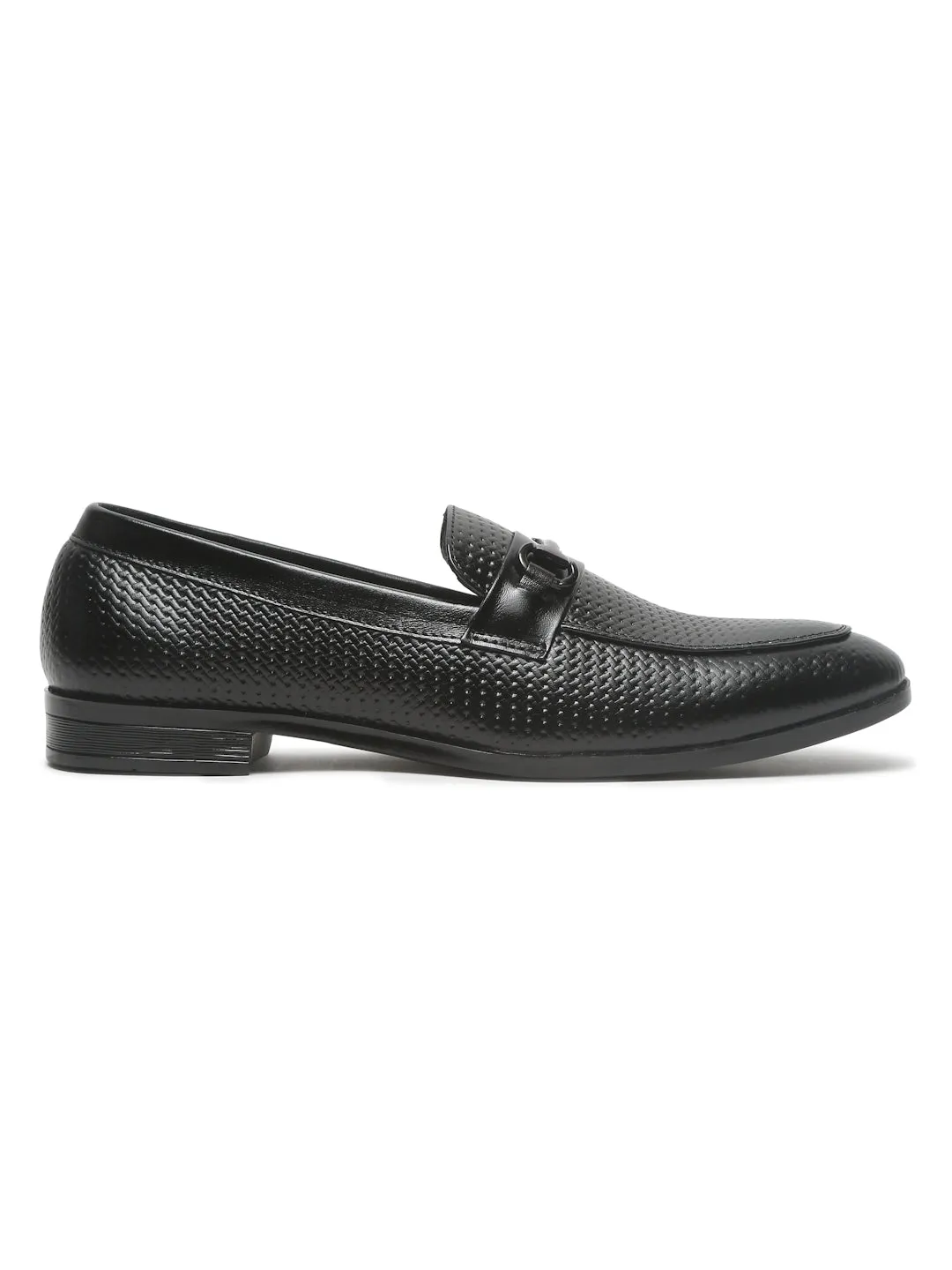 Men's Black Classy Patterned Texture Leather Moccasins