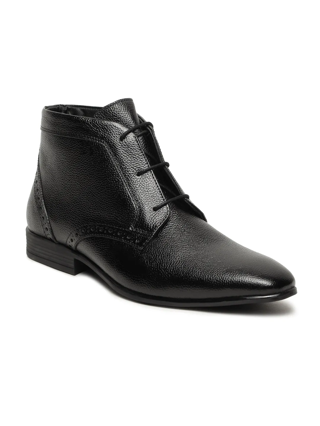 Men's Black Leather Lace-up Chukka Boots